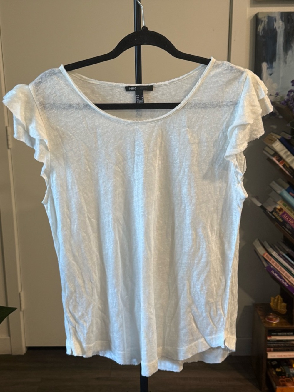 Mango Ivory Ruffle Sleeve Tank Top